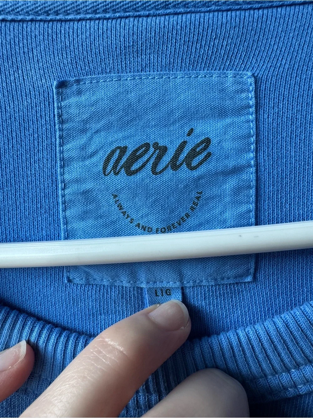 Aerie Blue Pullover Sweatshirt with Lace Elbow Detail - Picture 6 of 6